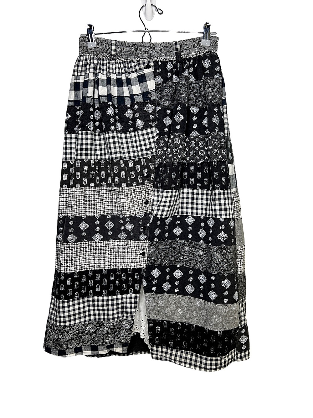 Vintage Black Patchwork Midi Skirt Size S | Casual Summer Cottagecore